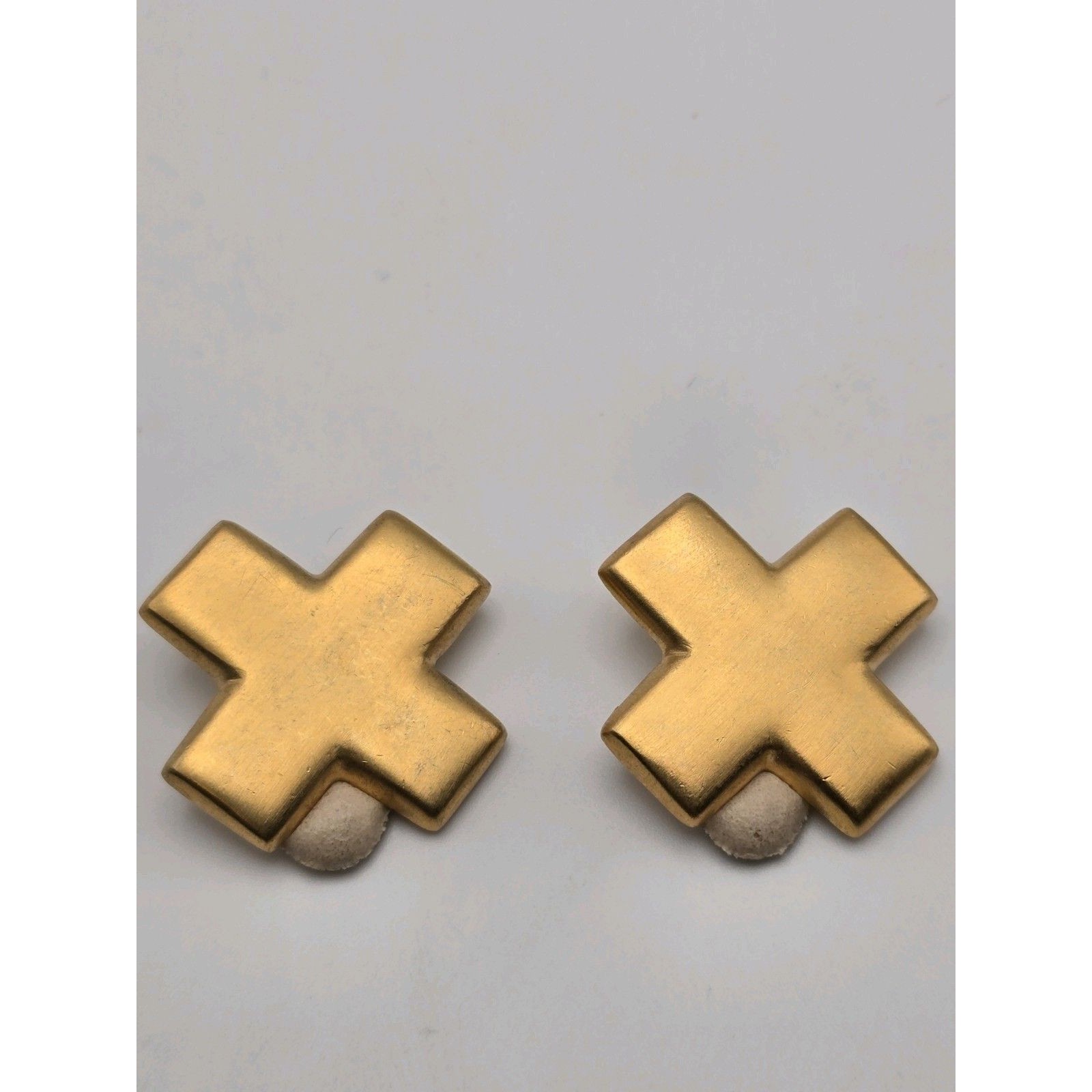 Vintage 1980s Essex Clip-On Earrings Bold Gold-Tone X Design Signed